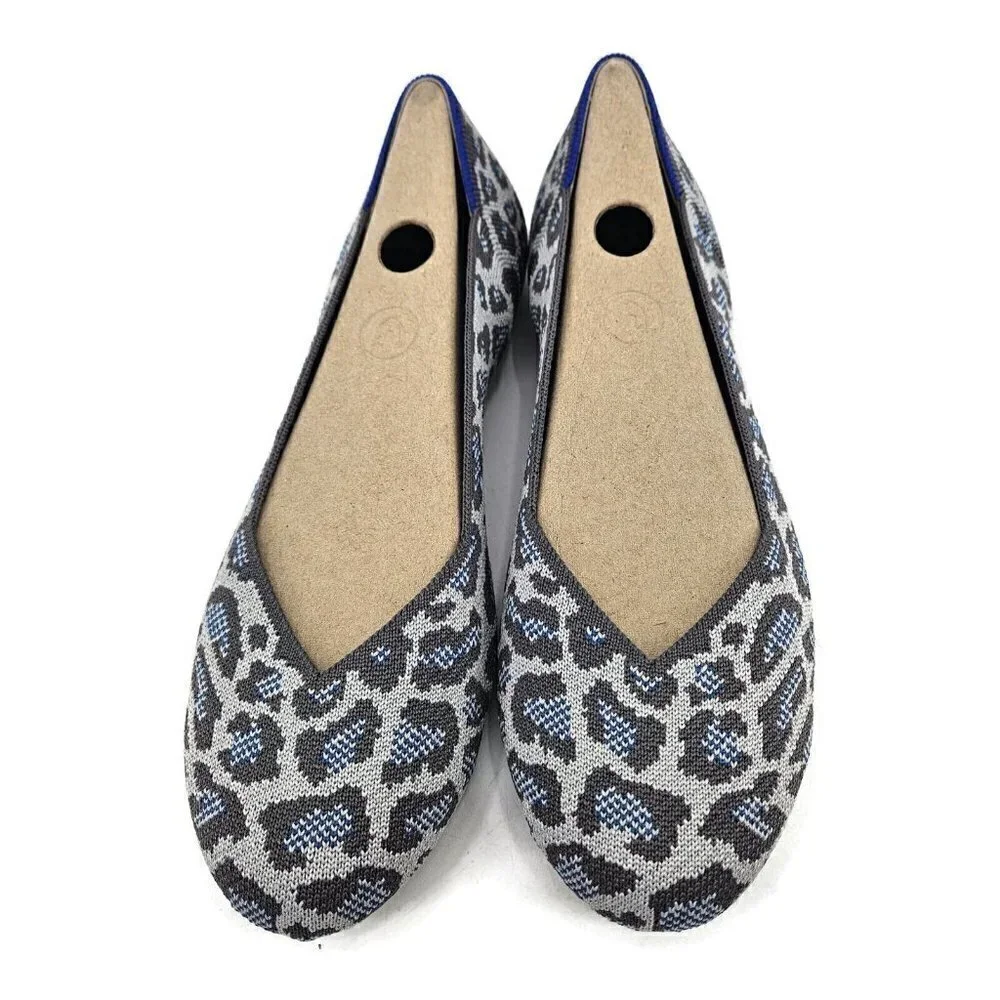New Rothys The Flat Grey Spotted Womens 7.5 Ballet Flat Shoes Leopard